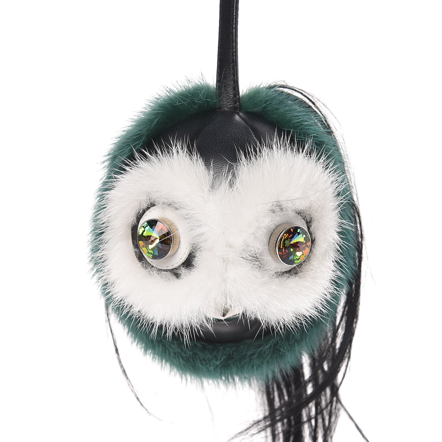 Fendi Mink Goat Fur QuTweet Cucaoo Bag Bug Charm Green White 3 of 5