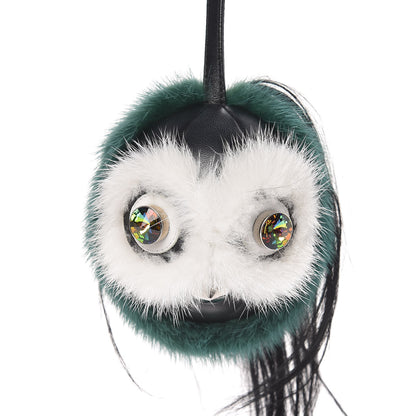 Fendi Mink Goat Fur QuTweet Cucaoo Bag Bug Charm Green White 3 of 5