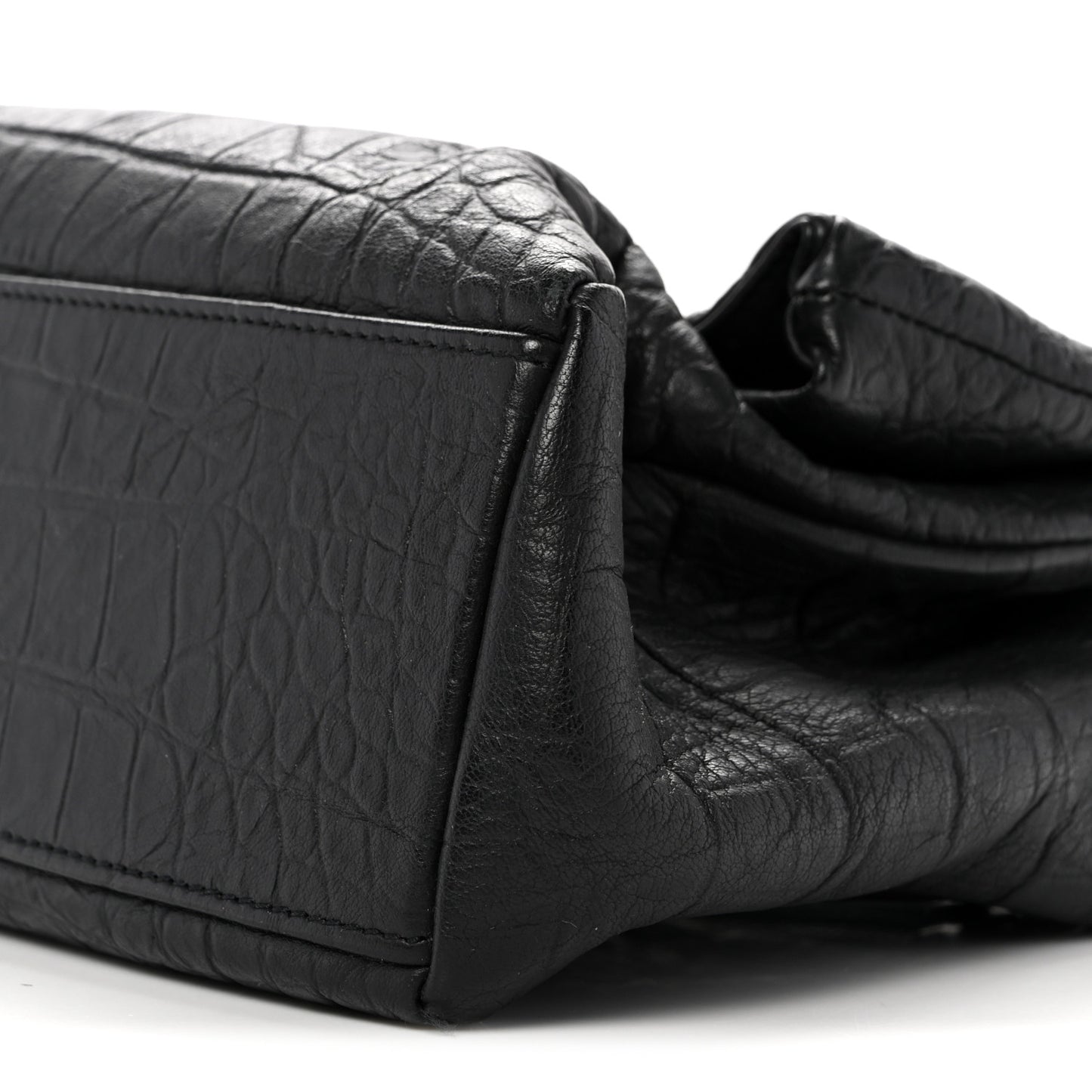 Calfskin Crocodile Embossed Medium West Hollywood Monogram Fold-Over Black