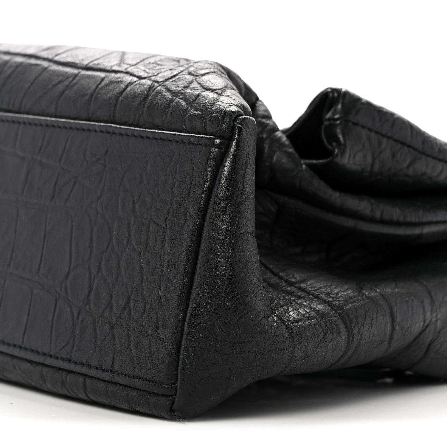 Saint Laurent Calfskin Crocodile Embossed Medium West Hollywood Monogram Fold-Over Black 10 of 13