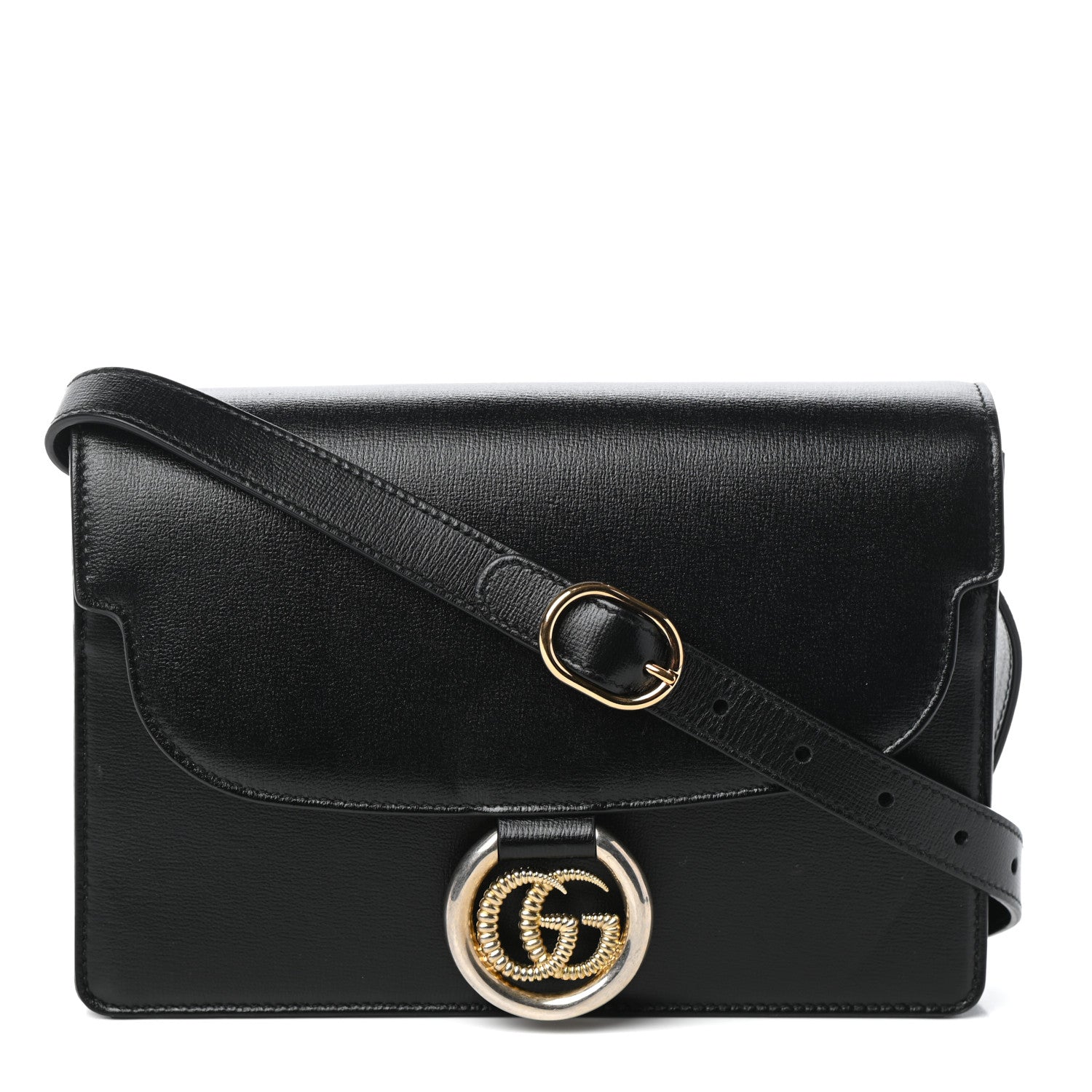 Gucci Textured Calfskin Small Torchon GG Ring Shoulder Bag Black 1 of 9