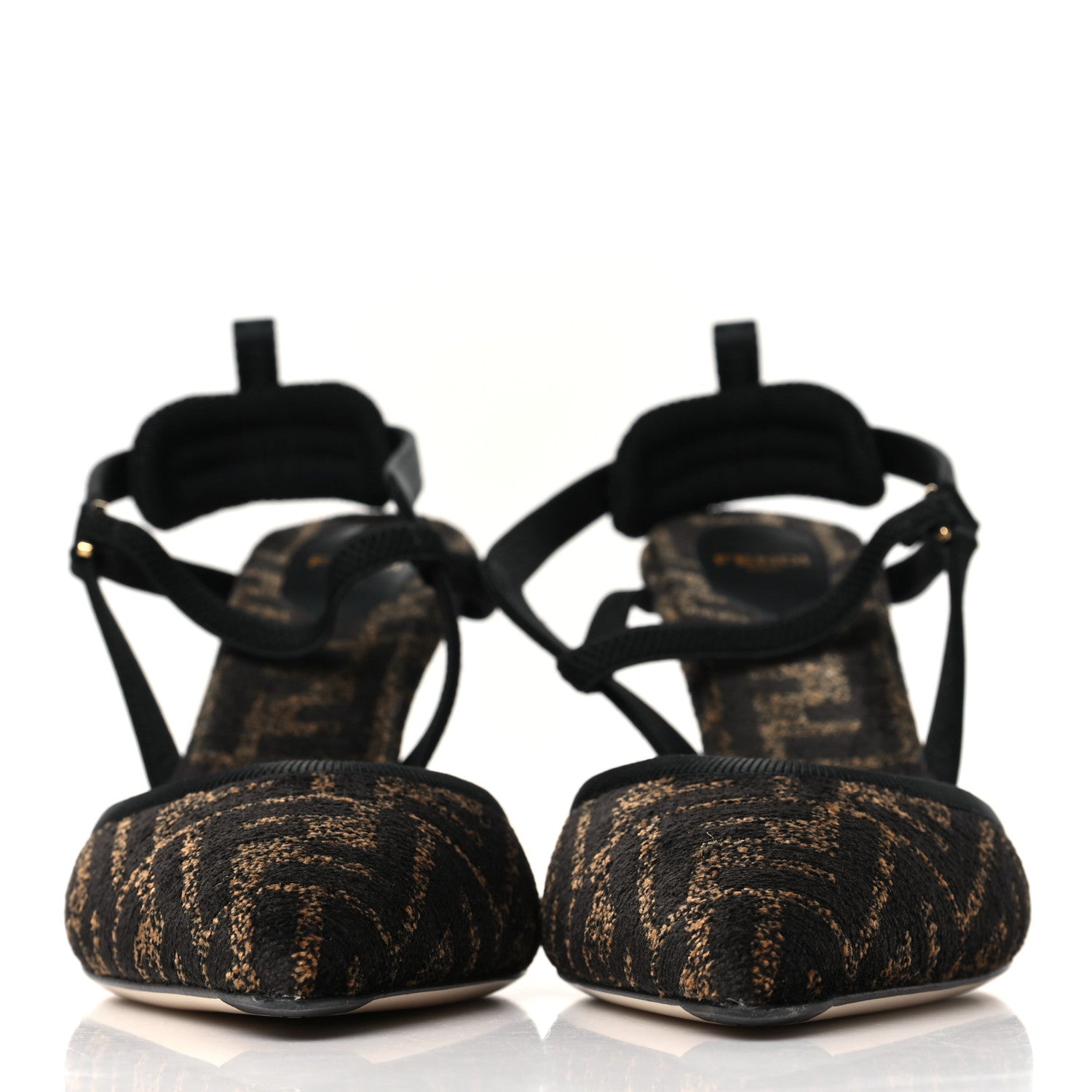 Fendi Fabric Jacquard FF Colibri Lite 85mm Slingback Pumps 40 Tobacco Black 3 of 9