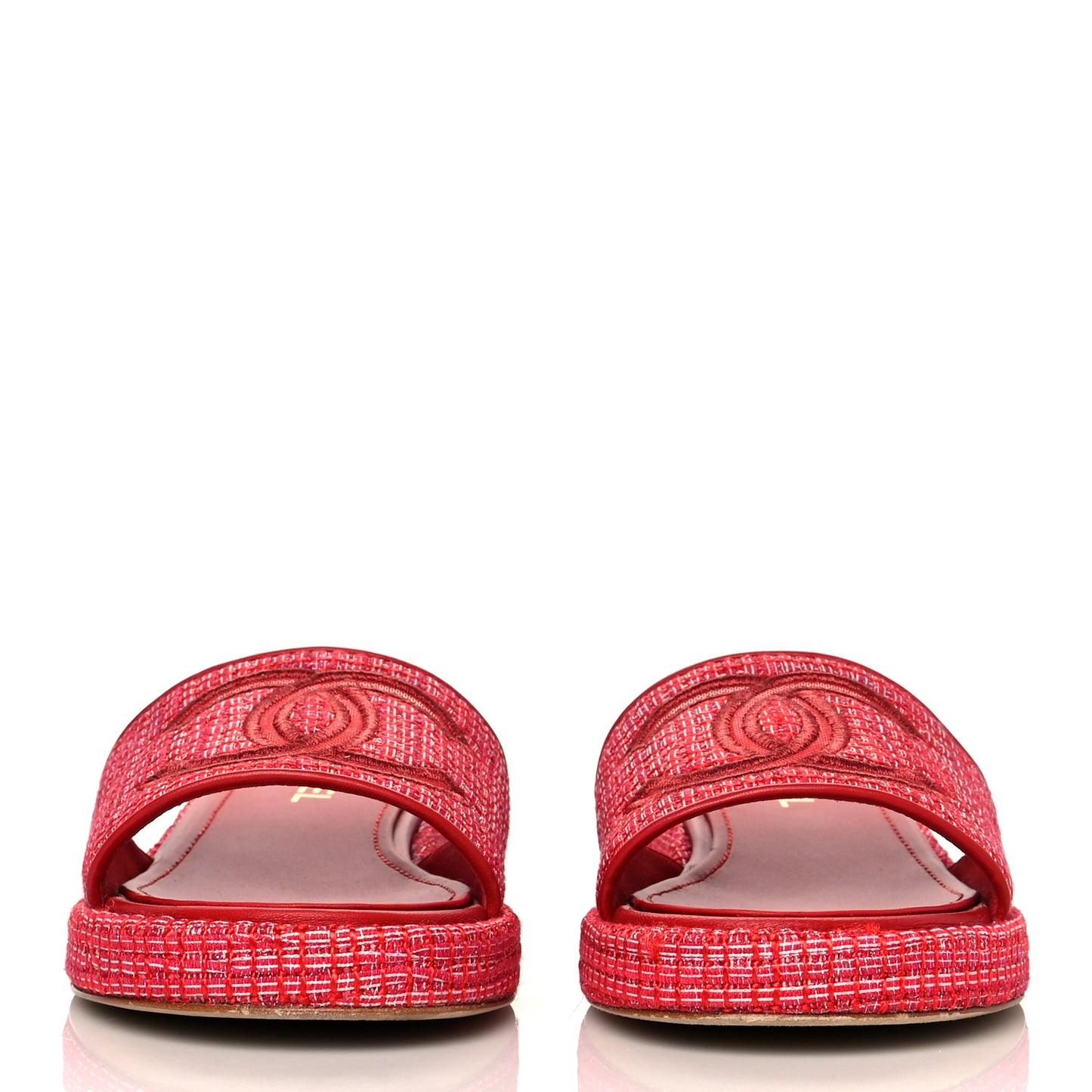 Tweed Lambskin CC Mules 40.5 Red White
