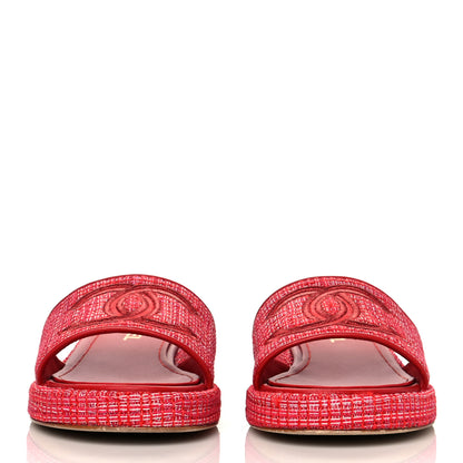 Chanel Tweed Lambskin CC Mules 40.5 Red White 2 of 11