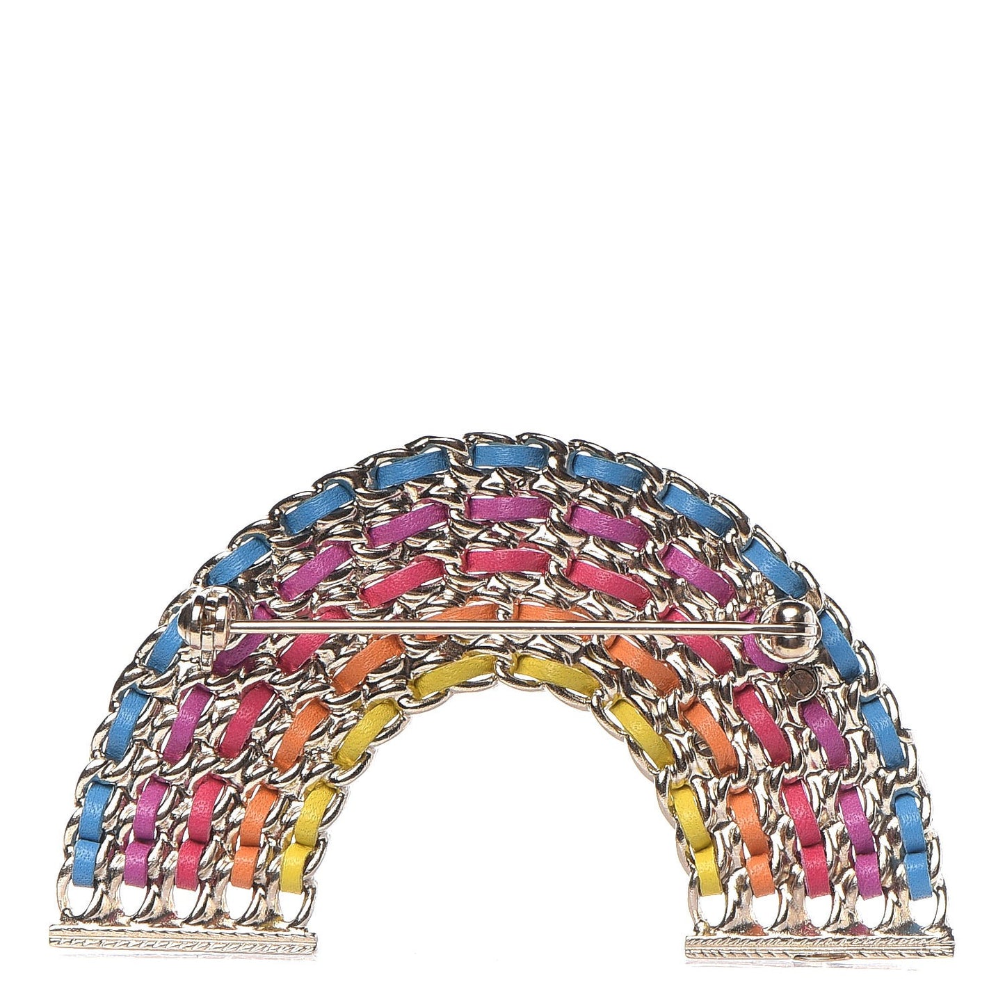 Lambskin Chain Rainbow CC Brooch Gold Multicolor