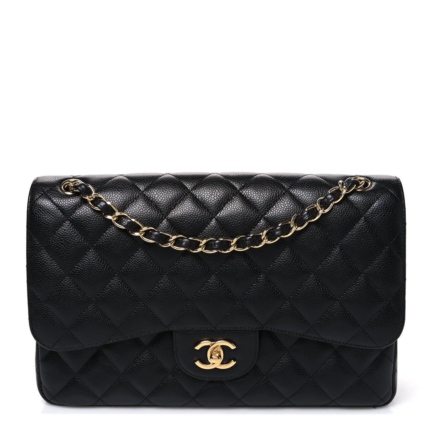Caviar Quilted Jumbo Double Flap Black