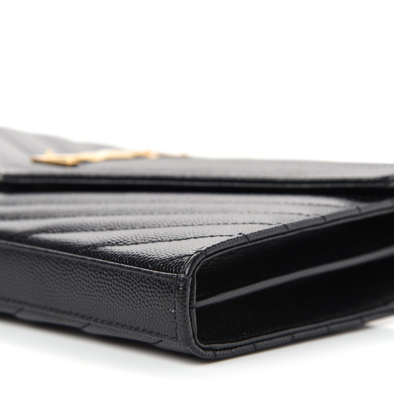 Saint Laurent Grain De Poudre Matelasse Chevron Monogram Chain Wallet Black 9 of 10