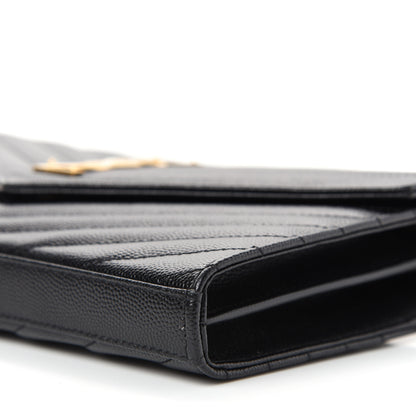 Saint Laurent Grain De Poudre Matelasse Chevron Monogram Chain Wallet Black 9 of 10