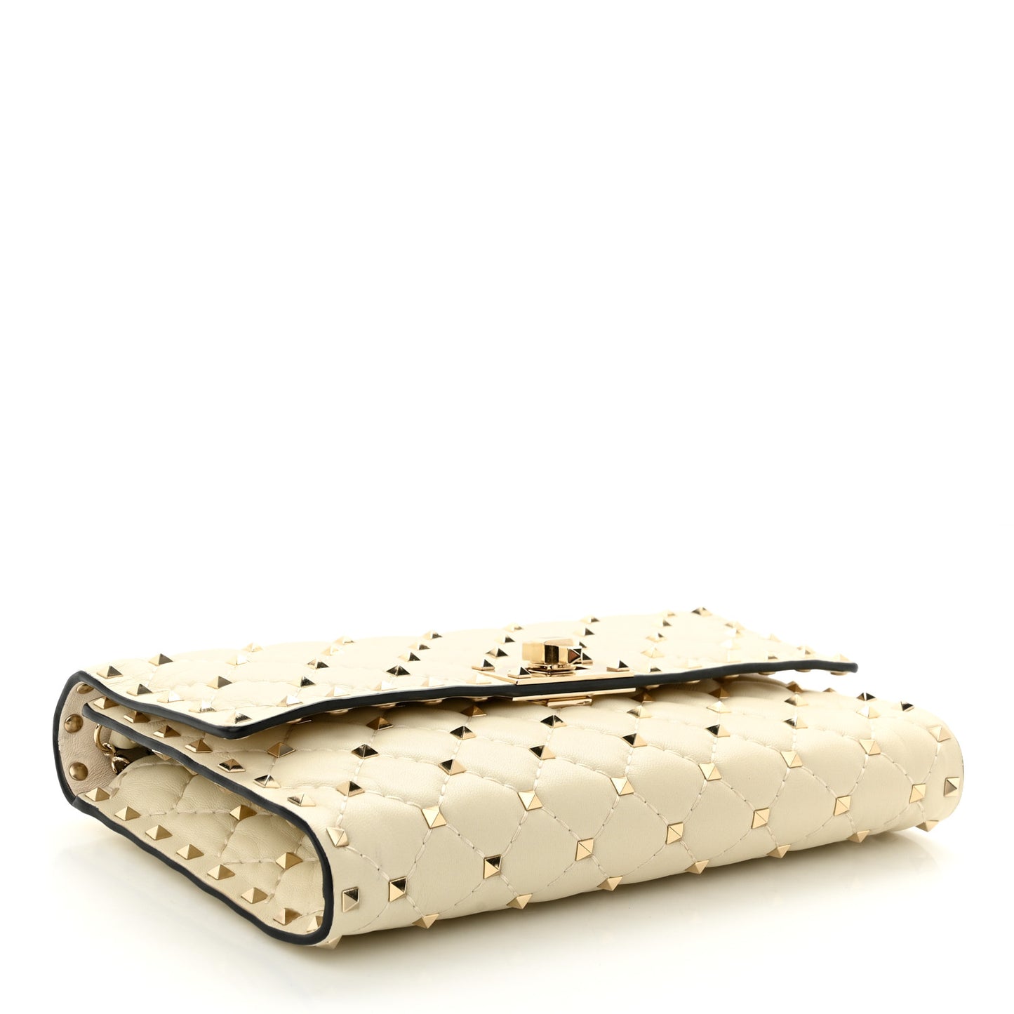 Nappa Rockstud Spike Wallet on Chain Light Ivory