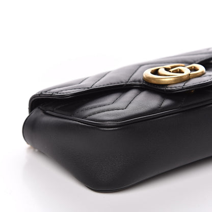 Gucci Calfskin Matelasse Super Mini GG Marmont Shoulder Bag Black 8 of 12