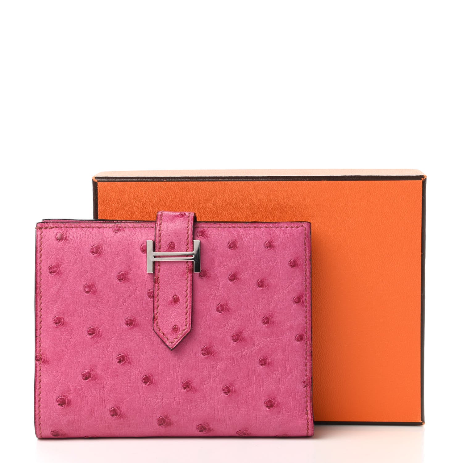 Hermes Ostrich Bearn Compact Wallet Fuchsia 10 of 10