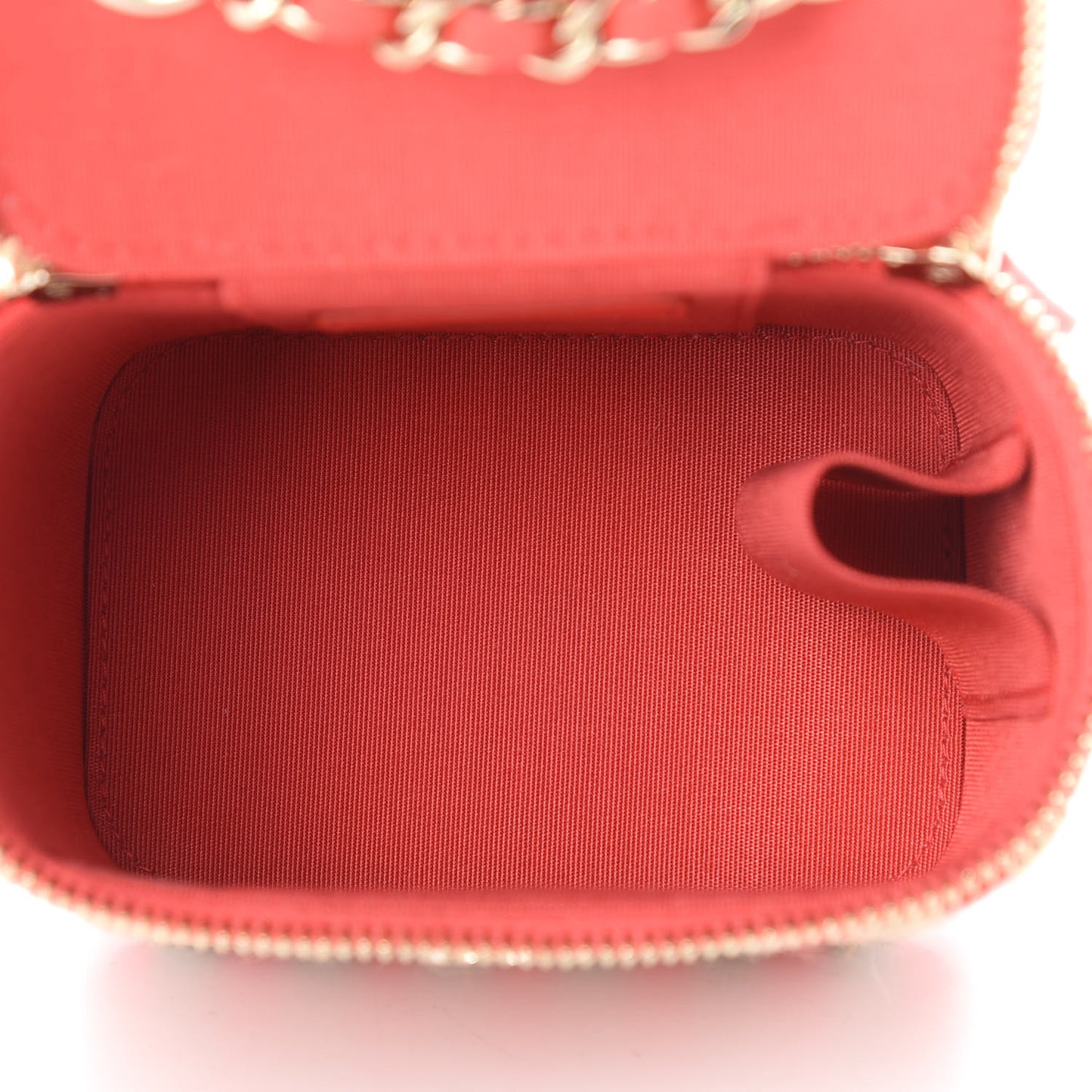 Raffia Jute Striped Mini Vanity Case With Chain Red Beige