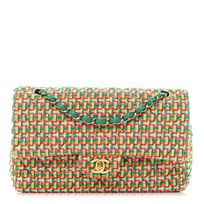 Chanel Tweed Quilted Medium Double Flap Green Multicolor 1 of 9