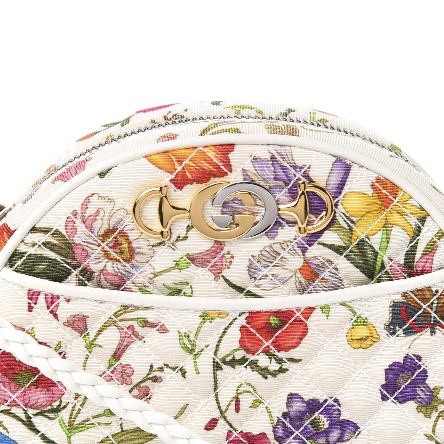 Gucci Canvas Flora Floral Trapuntata Mini Zumi Dome Shoulder Bag White 9 of 9