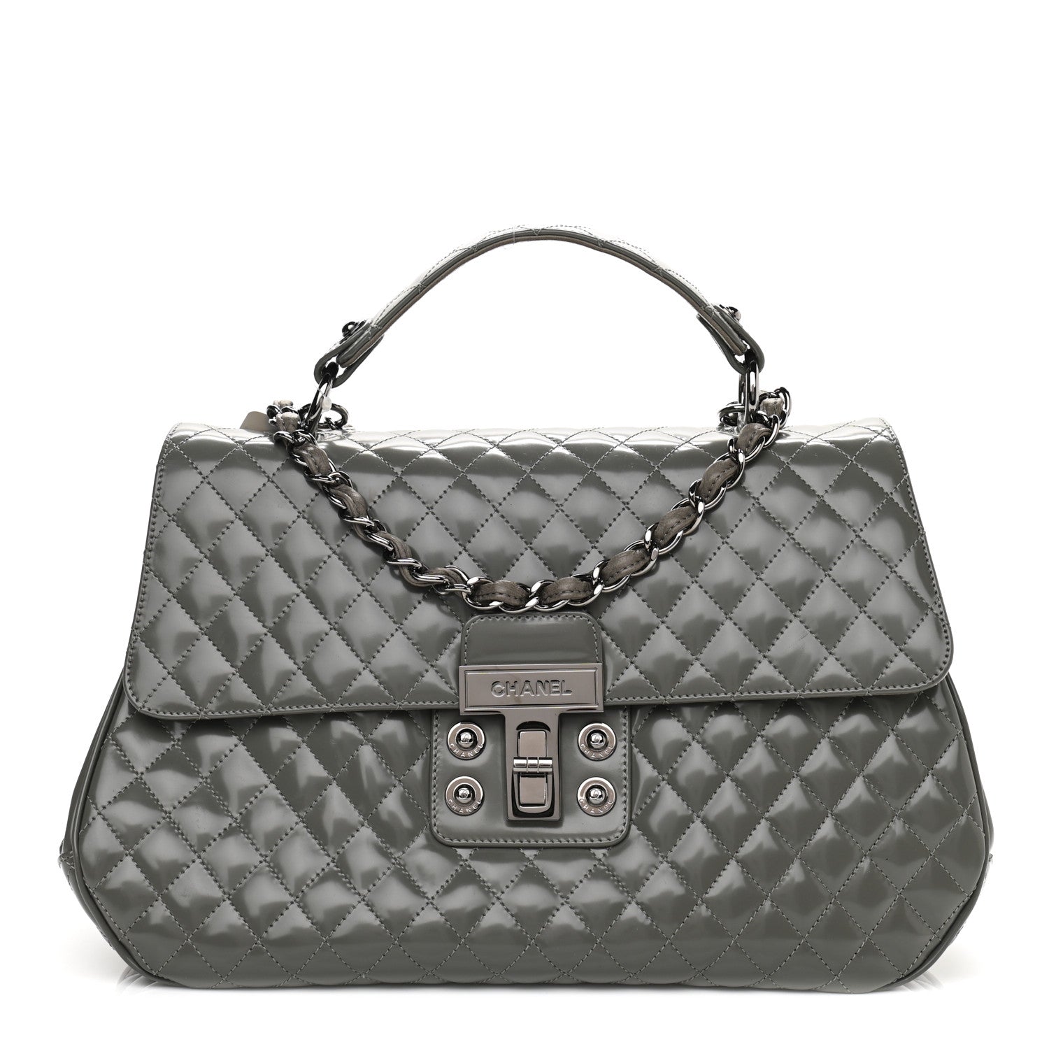 Chanel Glazed Calfskin Mademoiselle Lock Kelly Flap Bag Grey
