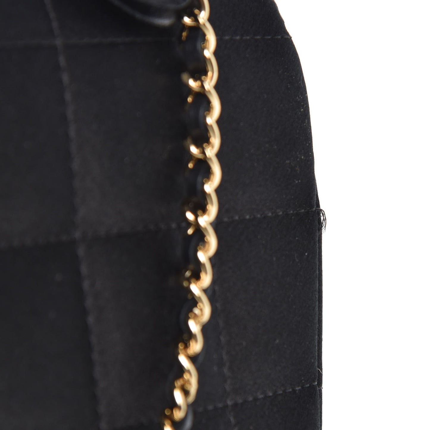 Satin Chocolate Bar Quilted Camellia Rectangular Mini Flap Black