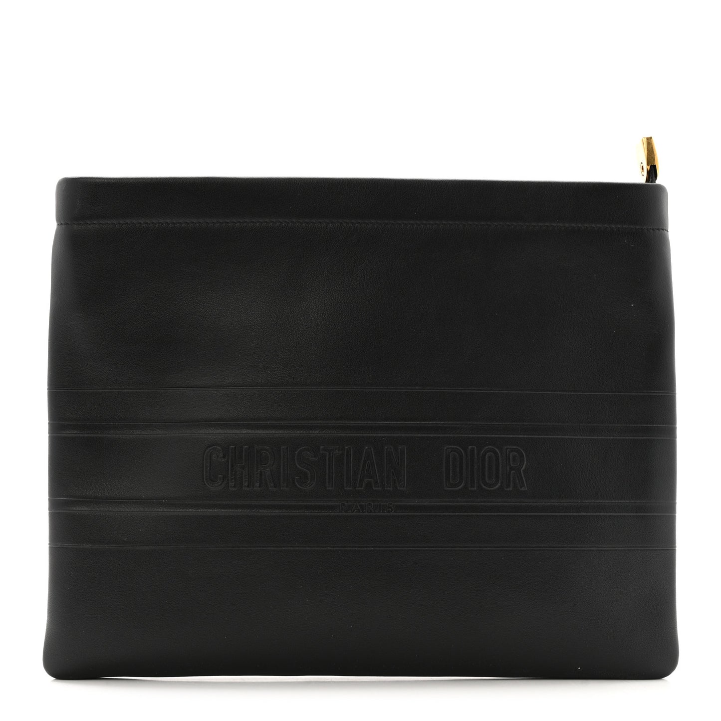 Calfskin Medium Diordouble Zip Pouch Black