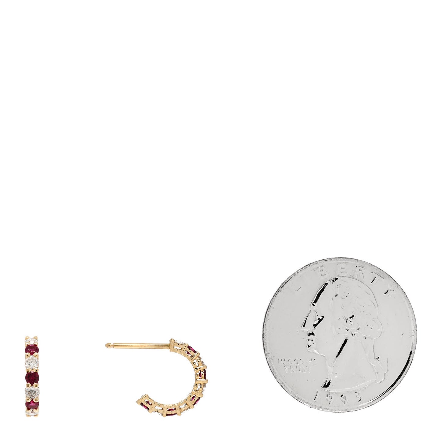 18K Yellow Gold Diamond Ruby Hoop Earrings