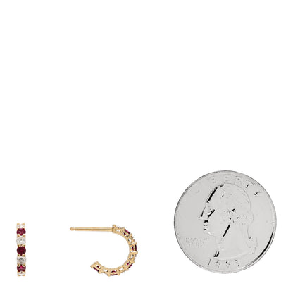 Tiffany 18K Yellow Gold Diamond Ruby Hoop Earrings 2 of 5