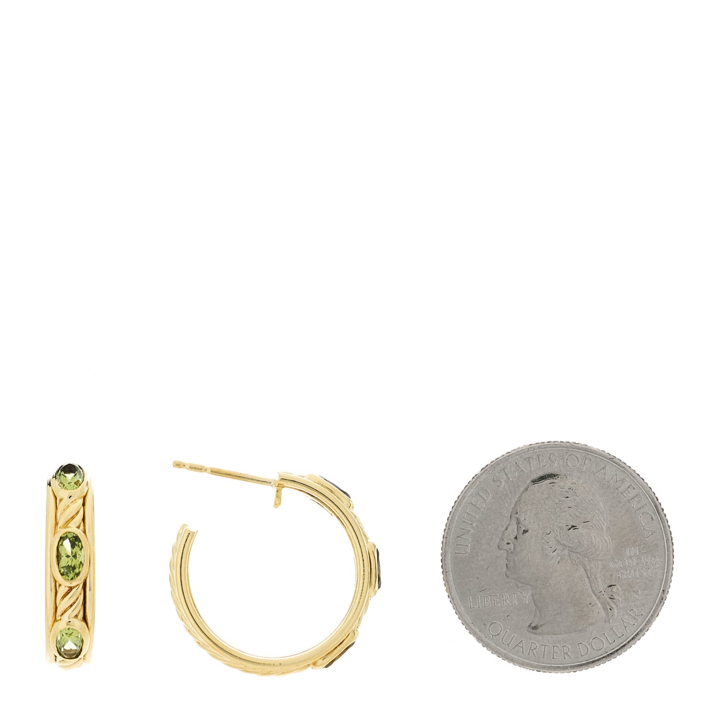 18K Yellow Gold Peridot Cable Hoop Earrings