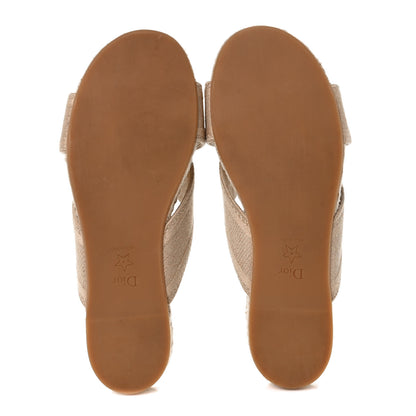 Christian Dior Canvas Embroidered Granville Espadrille Crisscross Flat Slide Sandals 39 Cream 5 of 8