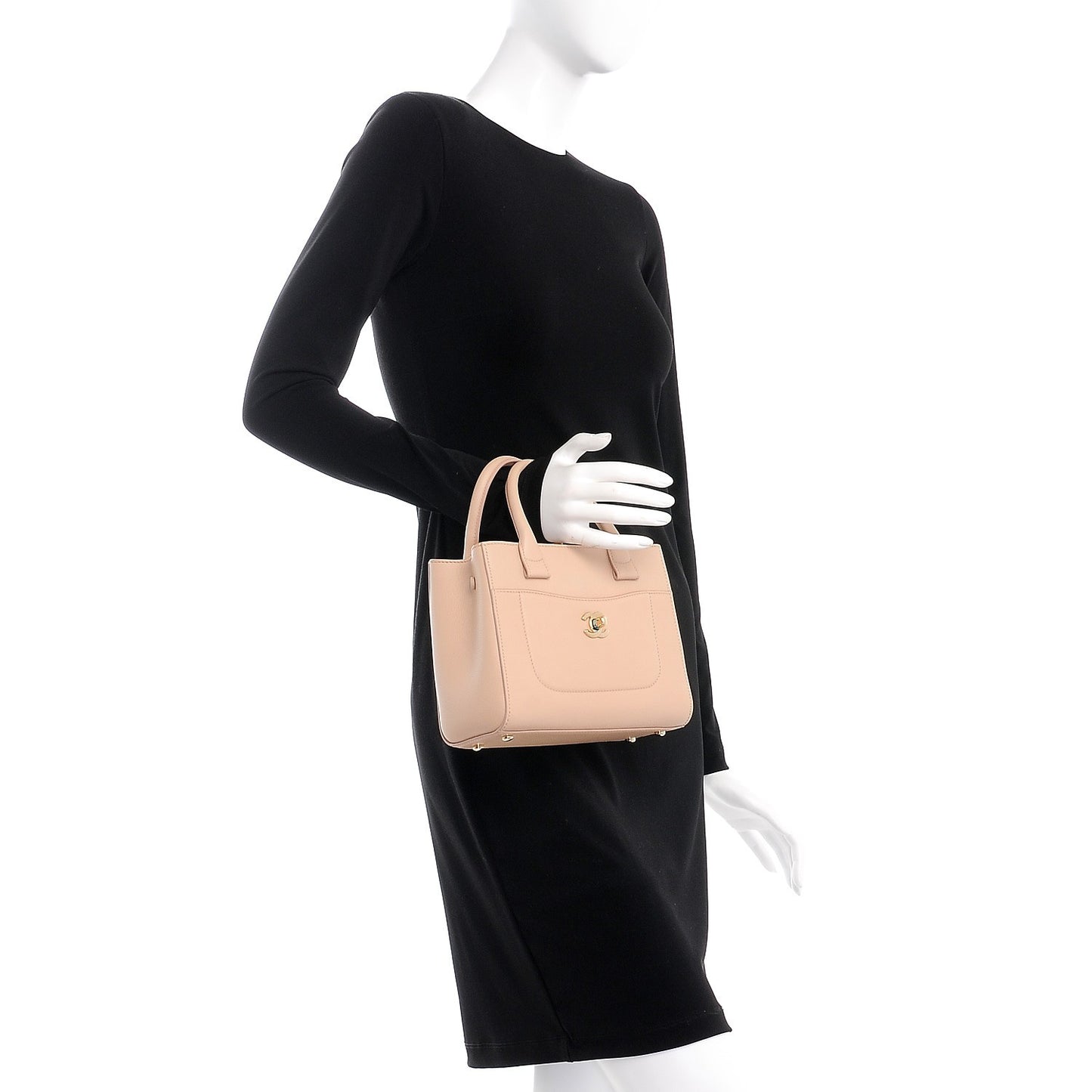 Grained Calfskin Mini Neo Executive Shopper Tote Light Beige