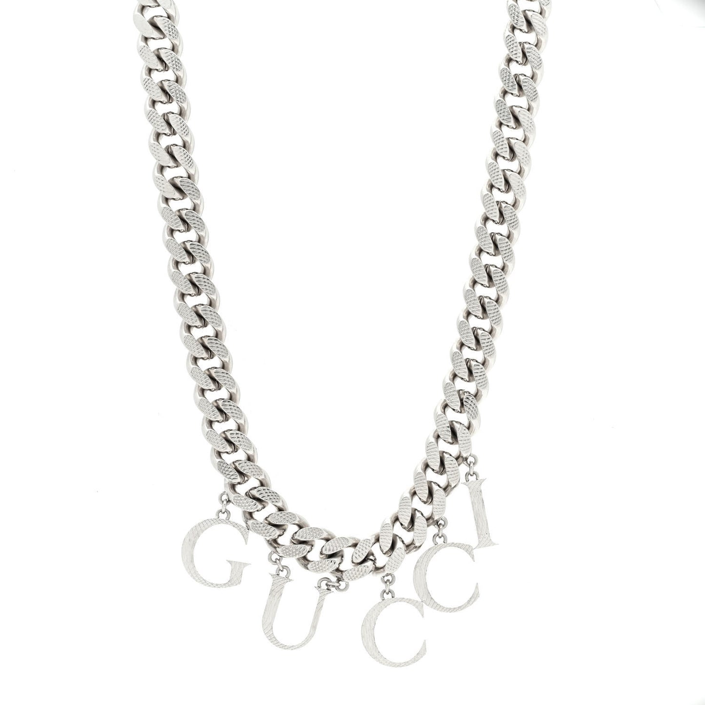 Metal Script Choker Necklace Silver