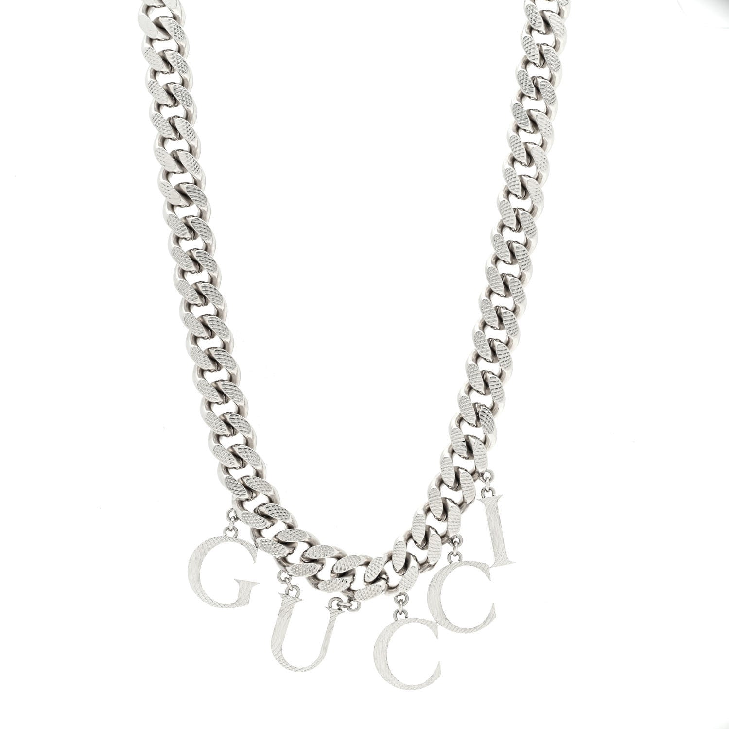Gucci Metal Script Choker Necklace Silver 1 of 5