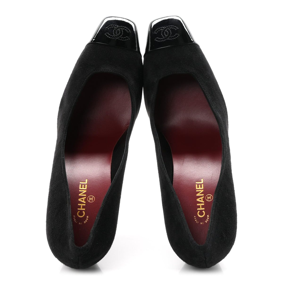 Suede Patent Calfskin Cap Toe CC Pumps 39.5 Black
