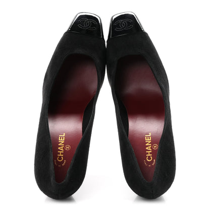 Chanel Suede Patent Calfskin Cap Toe CC Pumps 39.5 Black 2 of 10