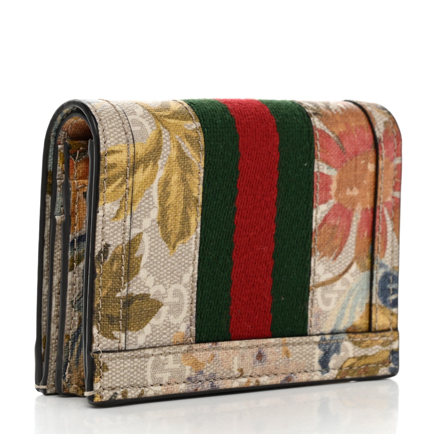 GG Supreme Monogram Water Flora Web Ophidia Card Case Beige White Multicolor