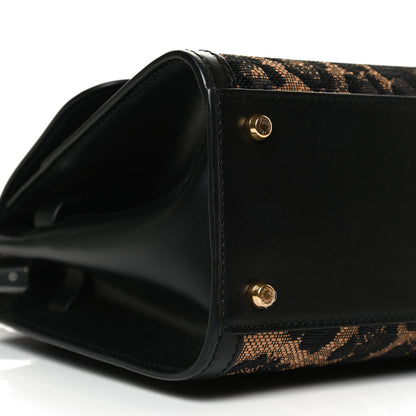 Dolce & Gabbana Calfskin Leopard Print Raffia Medium Sicily 58 Satchel Black Multicolor 5 of 12