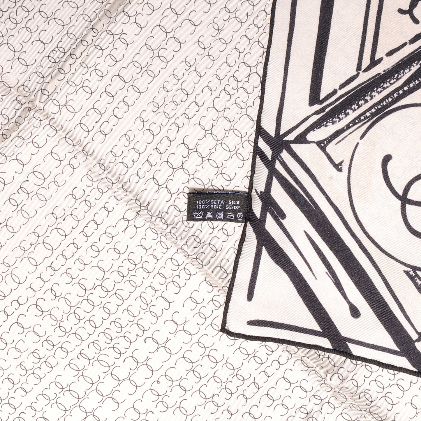 Silk Scarf CC Logo Cream Black
