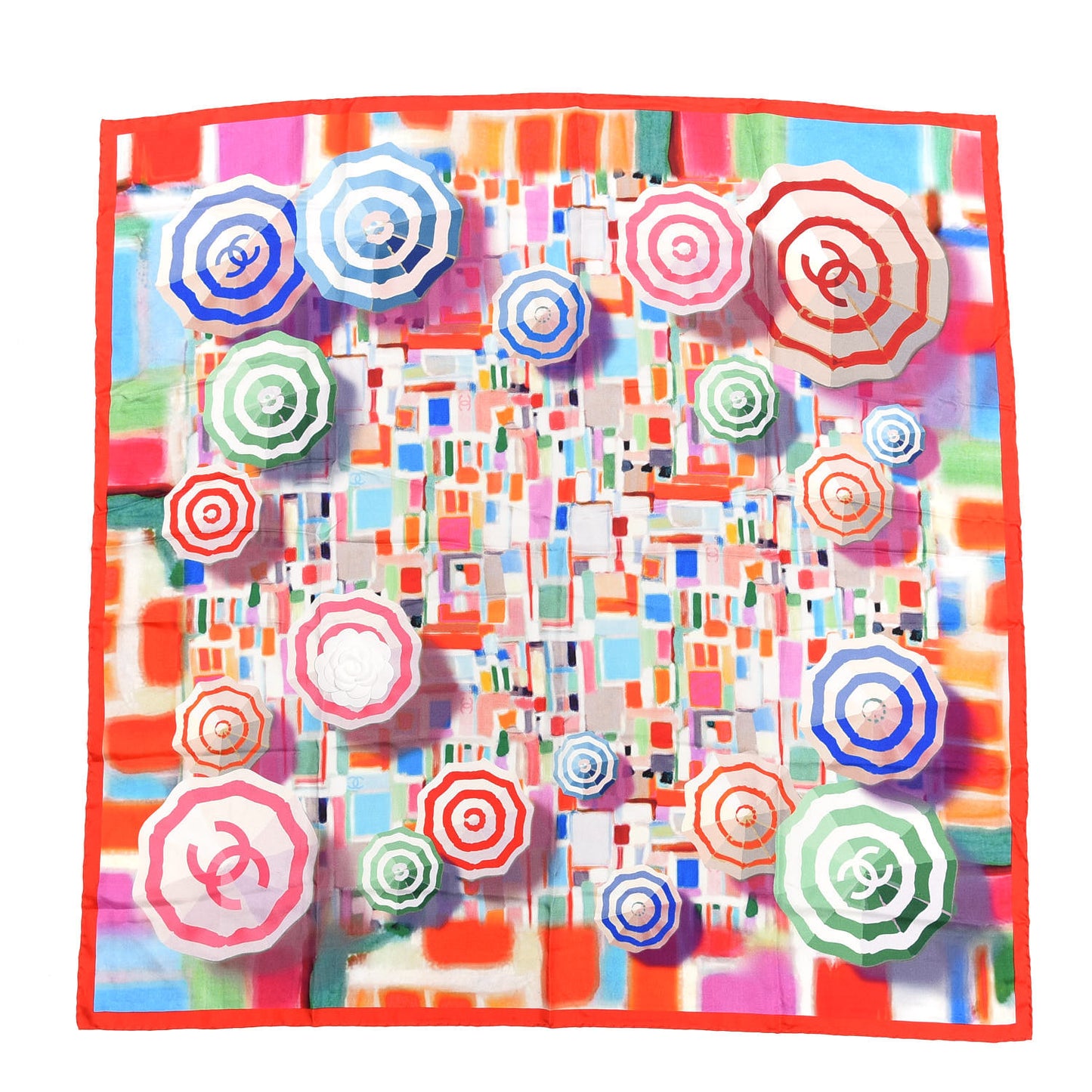 Silk CC Logo Square Scarf Red Multicolor