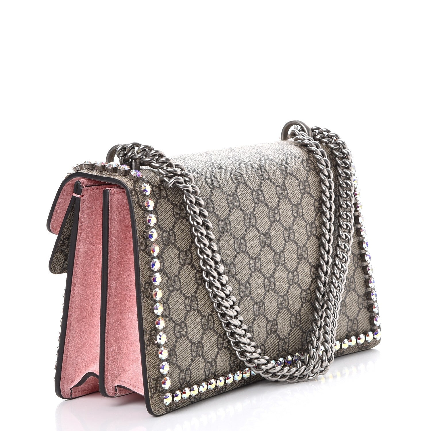Gucci GG Supreme Monogram Suede Crystal Small Dionysus Shoulder Bag Beige Ebony Light Peonia 4 of 10