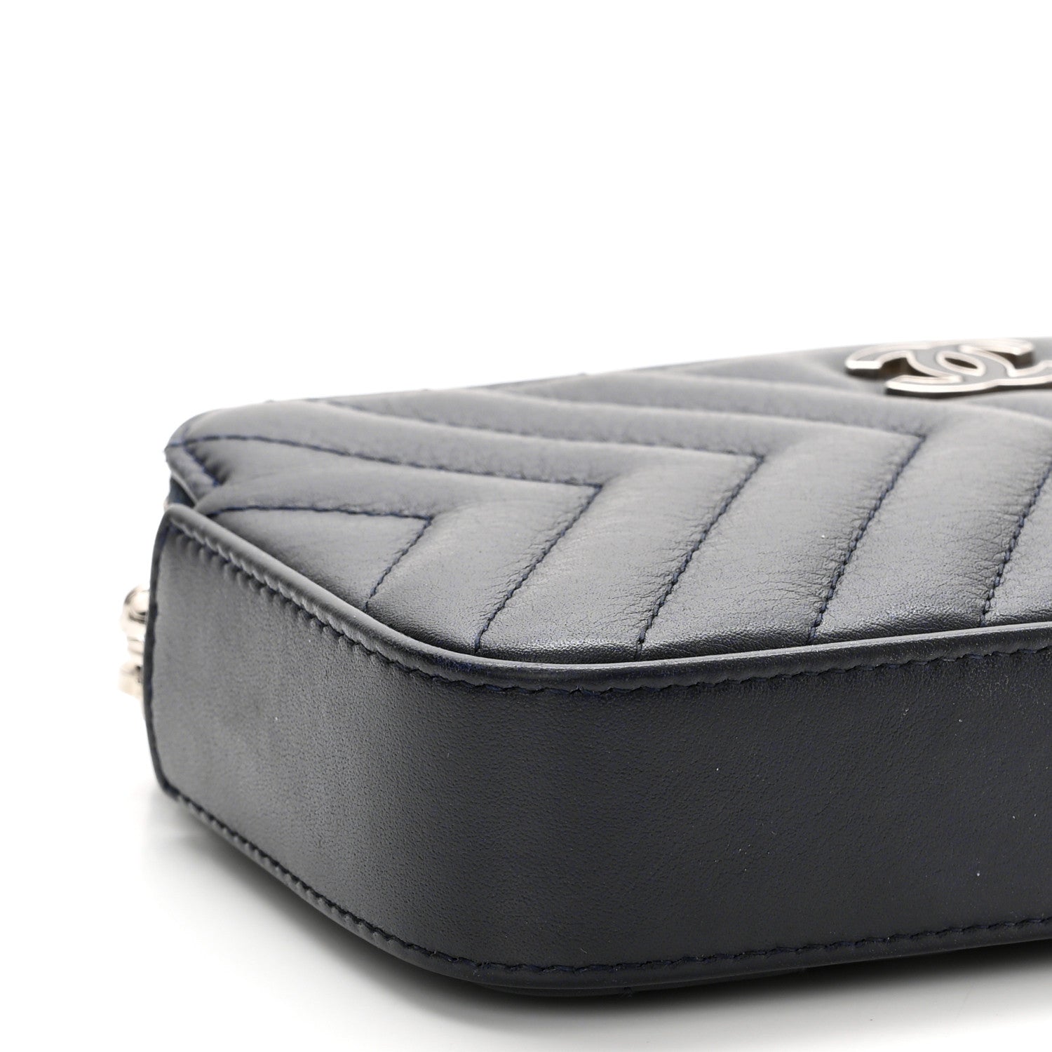 Chanel Calfskin Chevron Quilted Tassel Clutch With Chain Navy 9 of 12
