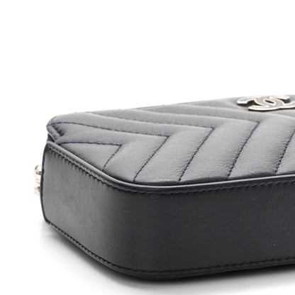 Chanel Calfskin Chevron Quilted Tassel Clutch With Chain Navy 9 of 12