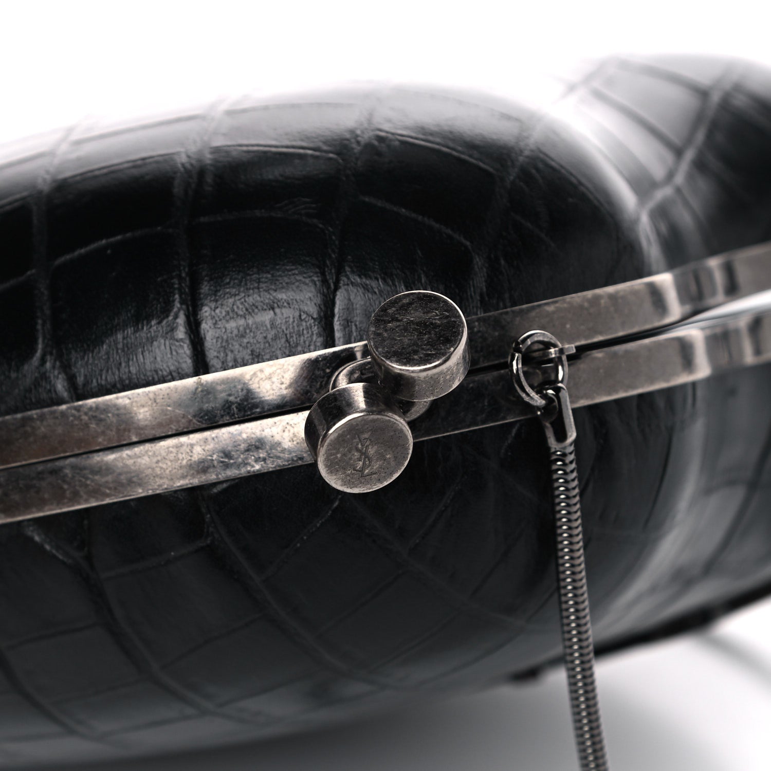 Saint Laurent Calfskin Crocodile Embossed Monogram Love Box Bag Black 13 of 13
