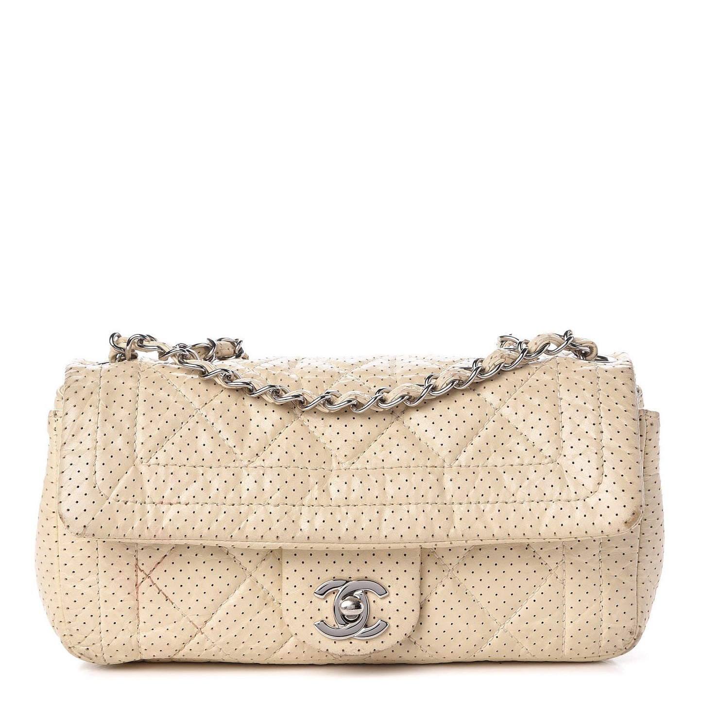 Aged Calfskin Perforated Small Flap Beige Clair
