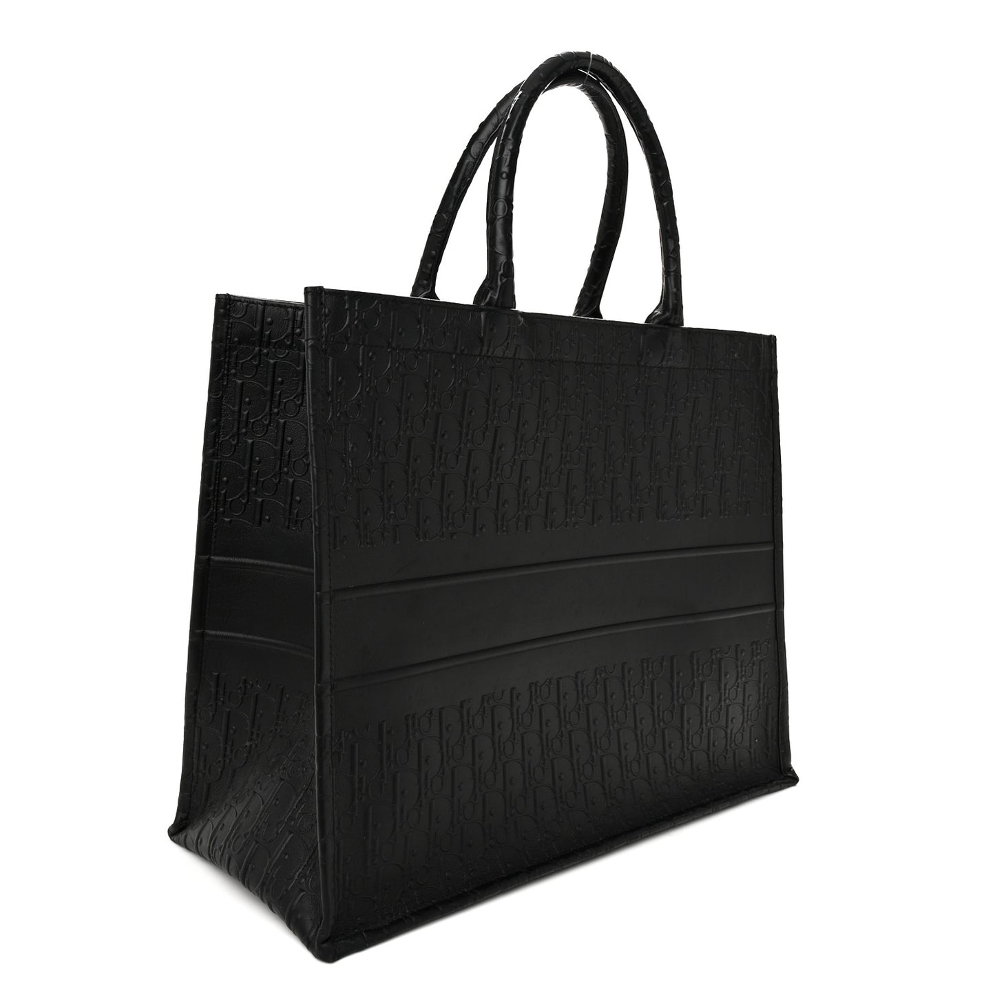 Oblique Calfskin Embossed Large Book Tote Black