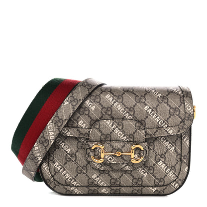Gucci X BALENCIAGA GG Supreme Monogram Web Logo Print Mini Horsebit 1955 Shoulder Bag Beige Ebony 1 of 16