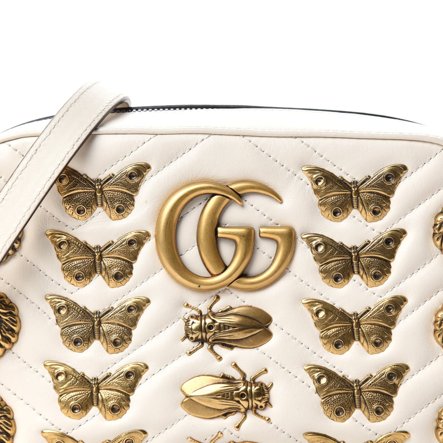 Calfskin Matelasse Animal Studs Small GG Marmont Chain Shoulder Bag White