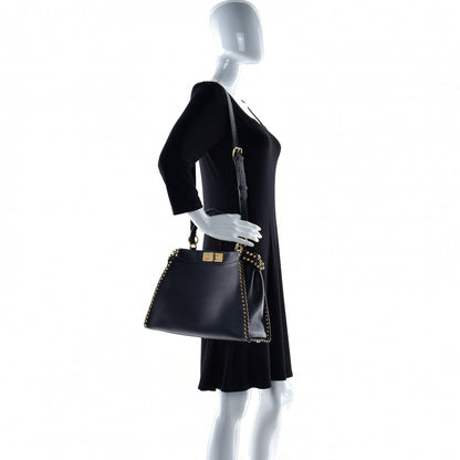 Fendi Vitello Seta Shiny Nappa Scalloped Studded Medium Peekaboo Iconic Satchel Black 4 of 17