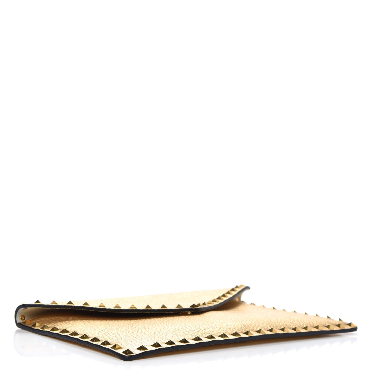 Valentino Garavani Metallic Pebbled Calfskin Large Rockstud Envelope Clutch Gold 4 of 8