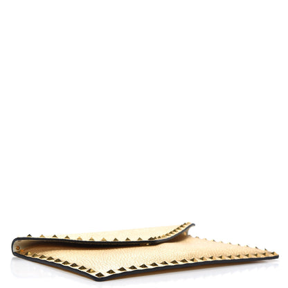 Valentino Garavani Metallic Pebbled Calfskin Large Rockstud Envelope Clutch Gold 4 of 8
