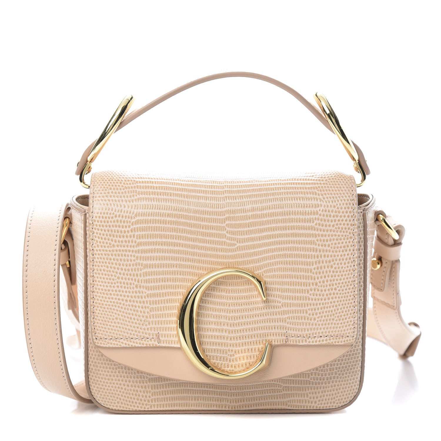 Chloe Calfskin Lizard Embossed Mini C Double Carry Biscotti Beige 2 of 12