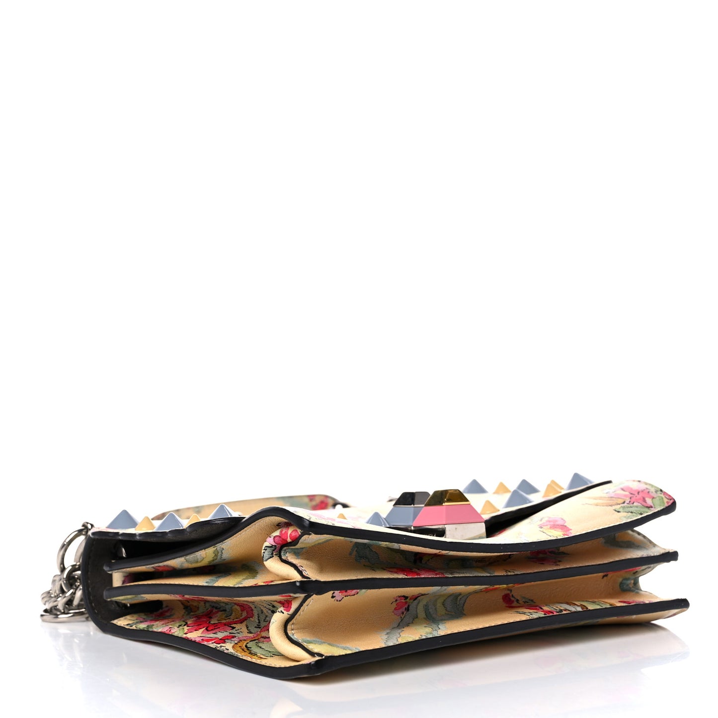Vitello Marie Antoinette Print Scalloped Mix Studded Small Kan I Shoulder Bag Panna Multicolor
