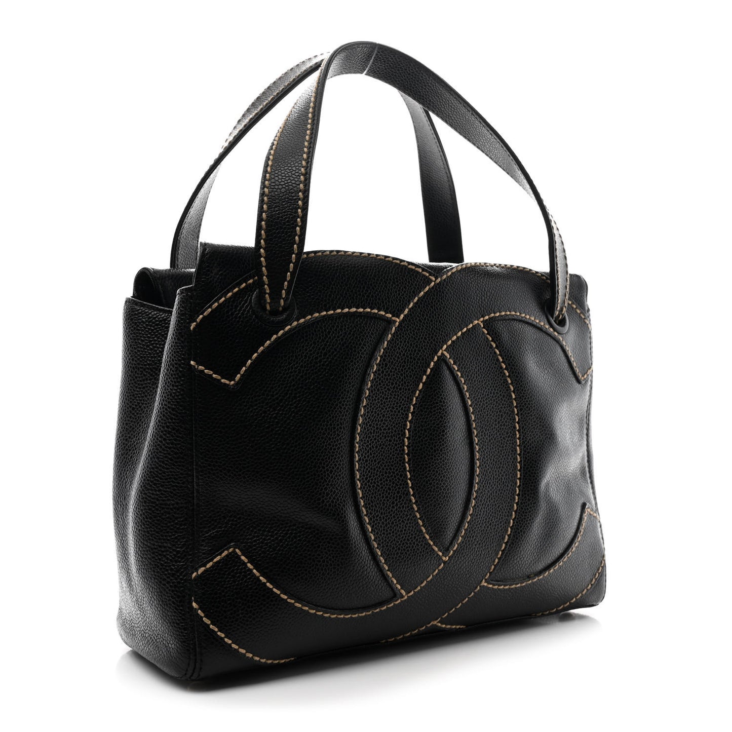 Caviar CC Stitched Small Tote Black