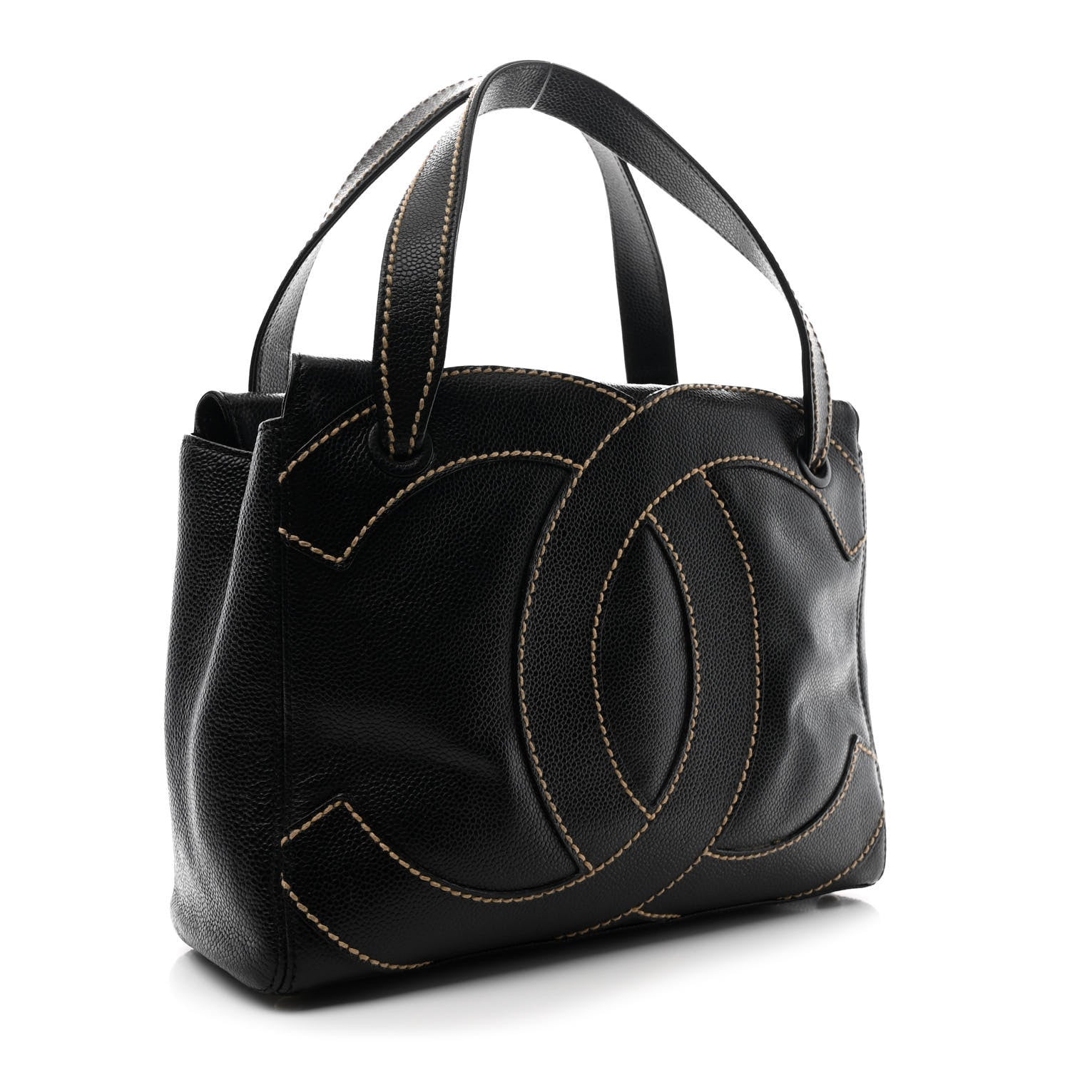 Chanel Caviar CC Stitched Small Tote Black 3 of 10