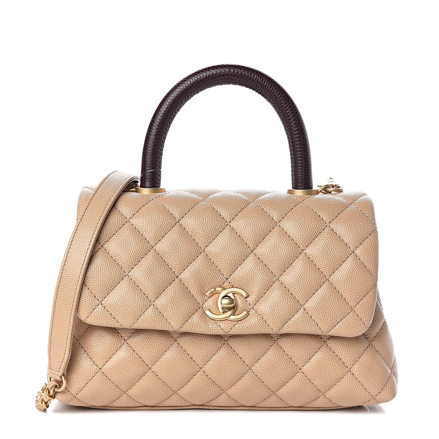 Caviar Lizard Embossed Quilted Mini Coco Handle Flap Beige